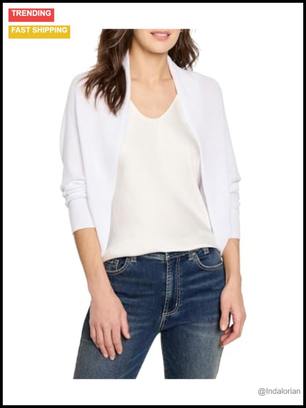 Cotton Cashmere Shrug Cardigan Open Front Cocoon Dolman 3/4 Sleeve